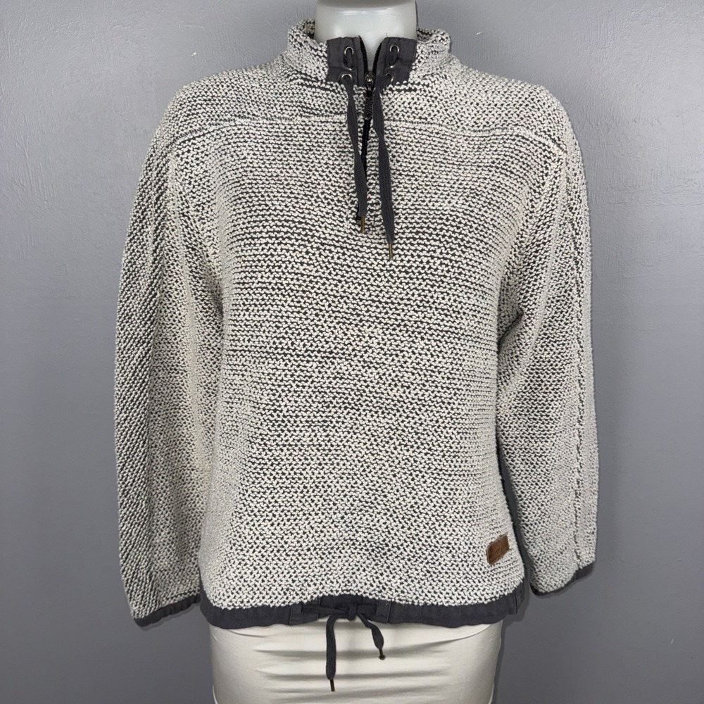 Weird Fish Macaroni 1/4 Zip Textured Jumper Womens L Gray Long Sleeve Cotton